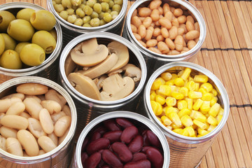 Preserved food on bamboo mat background. 