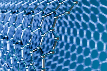 Graphene molecular nano technology structure on a blue background - 3d rendering