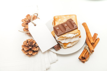 smore - cookies, chocolate and marshmallows - traditional dessert - favor tag mockup