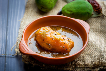 Raw mango chutney made of semi ripe mangos with sweet and tangy taste known for its  heat resistant properties to fight against the intense indian summer heat