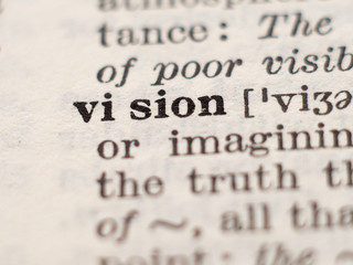 Dictionary definition of word vision, selective focus.