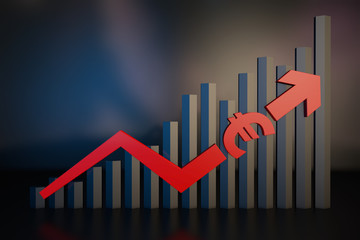 Financial economy stock market statistics chart with arrows, accumulation of wealth,euro