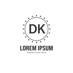 Initial DK logo template with modern frame. Minimalist DK letter logo vector illustration