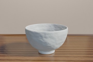 Japanese white rice bowl (empty) on a wood table