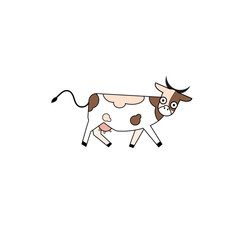 Cute cartoon cow funny illustration,  isolated on white background.