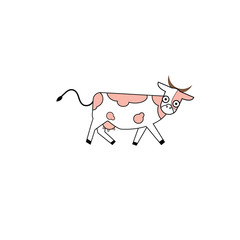 Cute cartoon cow funny illustration,  isolated on white background.
