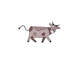 Cute cartoon cow funny illustration,  isolated on white background.