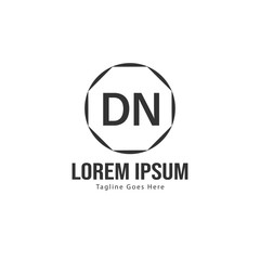 Initial DN logo template with modern frame. Minimalist DN letter logo vector illustration