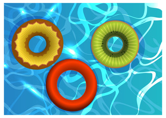 Swimming pool with colorful floats inflatable rings
