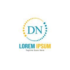 Initial DN logo template with modern frame. Minimalist DN letter logo vector illustration