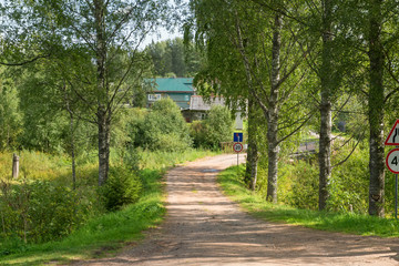 Fototapeta premium The road through the park to the bridge