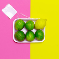 Lemons and Limes. Style creative minimal flat lay fruits art