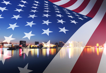 Flag with city background,USA