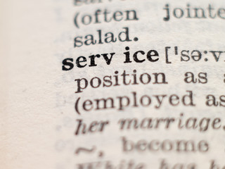 Obraz premium Dictionary definition of word service, selective focus.