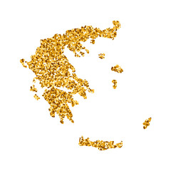 Vector isolated illustration with simplified Greece map. Decorated by shiny gold glitter texture. Christmas and New Year holidays' decoration for greeting card