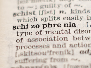 Dictionary definition of word schizophrenia, selective focus.