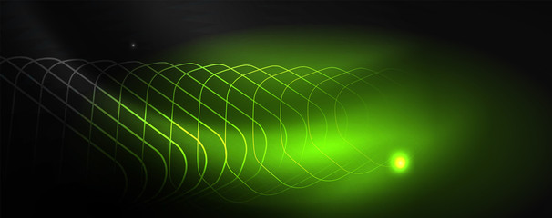 Naklejka premium Shiny neon techno template. Neon lines background, 80s style laser rays