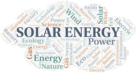 Solar Energy word cloud. Wordcloud made with text only.