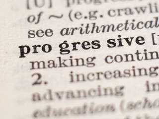 Dictionary definition of word progressive, selective focus.