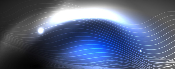 Fototapeta premium Neon vector wave lines abstract background, magic futuristic techno design