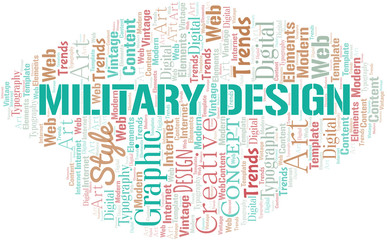 Military Design word cloud. Wordcloud made with text only.
