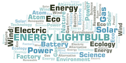 Fototapeta premium Energy Lightbulb word cloud. Wordcloud made with text only.