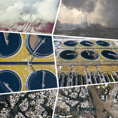Collage of aerial vief of environmental degradation from above. Conceptual background. View from...