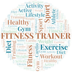 Obraz premium Fitness Trainer word cloud. Wordcloud made with text only.