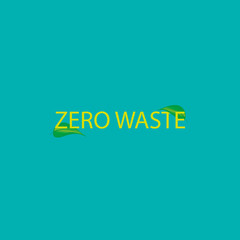 zero waste text with two green leaves on blue background