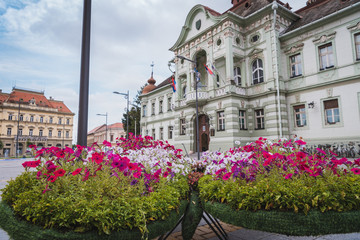 Fototapeta na wymiar floral arrangement in front of the City Hall in Zrenjanin