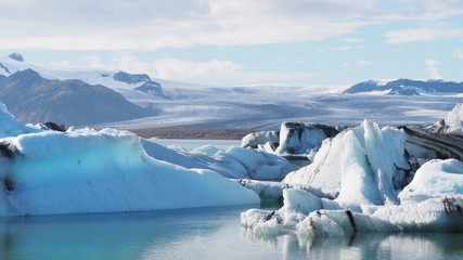 Fototapeta na wymiar Some icebergs that floating in the Jokulsarlon glacier lagoon, Vatnajokull National Park, Iceland