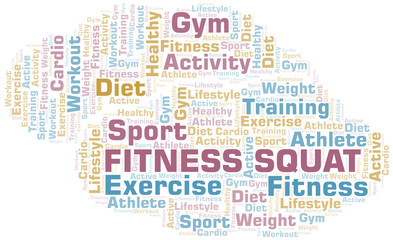 Fitness Squat word cloud. Wordcloud made with text only.