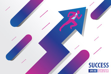 Flying businessman with arrows concept to success. growth finance chart up increase profit sales. background vector illustration