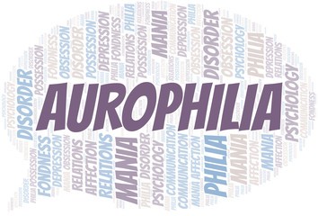 Obraz premium Aurophilia word cloud. Type of Philia.
