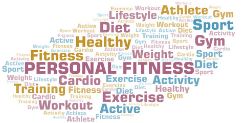 Personal Fitness word cloud. Wordcloud made with text only.