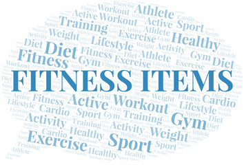 Fitness Items word cloud. Wordcloud made with text only.