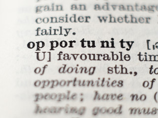 Obraz premium Dictionary definition of word opportunity, selective focus.
