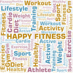 Obraz premium Happy Fitness word cloud. Wordcloud made with text only.