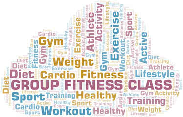 Obraz premium Group Fitness Class word cloud. Wordcloud made with text only.