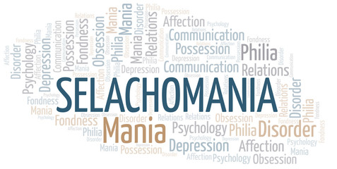 Selachomania word cloud. Type of mania, made with text only.
