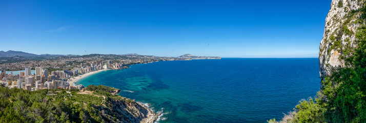 Beaches and mountains of Calpe. View from the natural park of Penyal d'Ifac, Spain