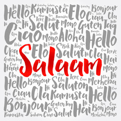 SALAAM (Hello Greeting in Persian,Farsi) word cloud in different languages of the world
