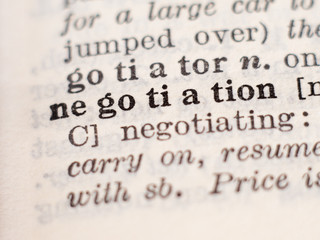 Dictionary definition of word negotiation, selective focus.