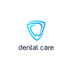 Vector logo design template. Dental care icon. Tooth and Shield sign.