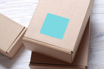 Set of brown carton cardboard boxes, copy space
