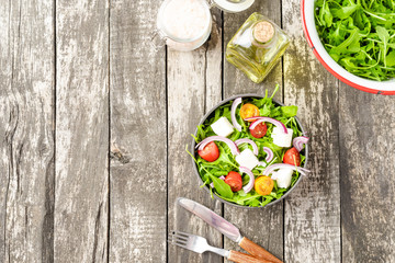 Obraz na płótnie Canvas Healthy salad with feta. Food background