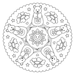 Coloring page mandala with a quokka, Australian animal. Vector Illustration.