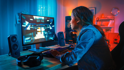 Pretty and Excited Black Gamer Girl Has a Tense Moment in Her First-Person Online Shooter Video...