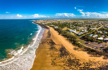 Aerial drone view of Bargara beach and surroundings, Queensland, Australia