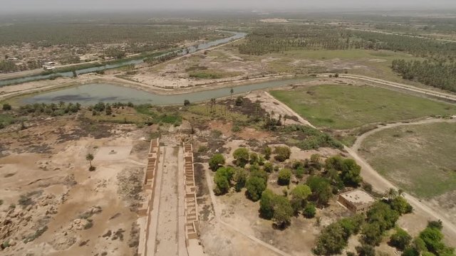 Drone shot of the ancient city of Babylon in Iraq